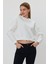 Beyaz Crop Sweatshirt, Crop Sweatshirt, Kadın Sweatshirt, Bisiklet Yaka Sweatshirt 4