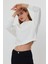 Beyaz Crop Sweatshirt, Crop Sweatshirt, Kadın Sweatshirt, Bisiklet Yaka Sweatshirt 5