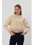 Bej Crop Sweatshirt, Crop Sweatshirt, Kadın Sweatshirt, Bisiklet Yaka Sweatshirt 2