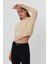 Bej Crop Sweatshirt, Crop Sweatshirt, Kadın Sweatshirt, Bisiklet Yaka Sweatshirt 3
