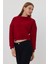 Bordo Crop Sweatshirt, Crop Sweatshirt, Kadın Sweatshirt, Bisiklet Yaka Sweatshirt 2