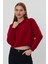 Bordo Crop Sweatshirt, Crop Sweatshirt, Kadın Sweatshirt, Bisiklet Yaka Sweatshirt 4