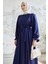 Liza Kuşaklı Saten Elbise - Indigo 2