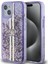 iPhone 15 Uyumlu Kılıf Guess Orjinal Lisanslı Transparan Sıvılı Simli Altın Çizgili Kapak Mor 1