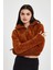 Kahverengi Crop Sweatshirt, Peluş Sweatshirt, Kadın Sweatshirt, Fermuarlı Yaka Sweatshirt 3