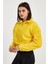 Sarı Crop Sweatshirt, Peluş Sweatshirt, Kadın Sweatshirt, Fermuarlı Yaka Sweatshirt 2