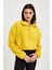 Sarı Crop Sweatshirt, Peluş Sweatshirt, Kadın Sweatshirt, Fermuarlı Yaka Sweatshirt 3