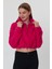 Fuşya Crop Sweatshirt, Peluş Sweatshirt, Kadın Sweatshirt, Fermuarlı Yaka Sweatshirt 4