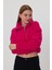 Fuşya Crop Sweatshirt, Peluş Sweatshirt, Kadın Sweatshirt, Fermuarlı Yaka Sweatshirt 5