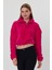 Fuşya Crop Sweatshirt, Peluş Sweatshirt, Kadın Sweatshirt, Fermuarlı Yaka Sweatshirt 3