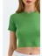 Yeşil Bisiklet Yaka Kısa Kollu Kaşkorse Crop Bluz 2