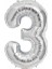 3 Rakam Gümüş Folyo Balon 32 Inc 72 cm 1