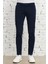Erkek Lacivert Slim Fit Dar Kesim Yan Cepli Pamuklu Esnek Armürlü Pantolon 1