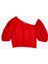 Kız Çocuk Crop Keten Bluz Balon Kollu Asimetrik Yaka 4SKG60035AW 1