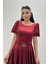 Saten Kumaş Balon Kol Midi Elbise - Bordo 1