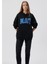 Kadın Mavi Logo Baskılı Kapüşonlu Siyah Sweatshirt 1600361-900 2