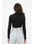 Kadın Dik Yaka Drapeli Kapaklı Crop Bluz 1655-24 3