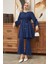 Ispanyol Paça Pantolon Tunik Takım - Indigo 1