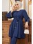 Ispanyol Paça Pantolon Tunik Takım - Indigo 3