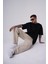 Baggy Relaxed Jean Efektli Pantolon Beıge 1