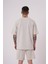 Erkek Luxury Yıkamalı Basic Relaxed Açık Bej Spotted Tişört 2
