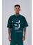 Erkek Number 5 Baskılı Oversize Petrol Yeşili Tişört 2