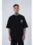 Erkek Ripped Technical Nakışlı Oversize Siyah Tişört 2