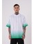 Erkek Striped Machinist Baskılı Oversize Beyaz Açık Yeşil Tişört 1