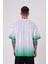 Erkek Striped Machinist Baskılı Oversize Beyaz Açık Yeşil Tişört 2