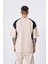 Erkek Contrast Shoulder Detail Baskılı Oversize Açık Bej Tişört 2