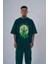 Erkek Herb Printed Baskılı Oversize Petrol Yeşili Tişört 1