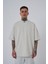 Erkek High Neck Baskılı Oversize Gri Tişört 1