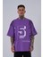 Erkek Number 5 Baskılı Oversize Mor Tişört 2