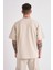 Erkek Dama Patch Oversize Açık Bej Tişört 2