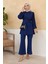 Kolları Piliseli Pantolon Tunik Takım - Indigo 1