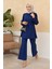 Kolları Piliseli Pantolon Tunik Takım - Indigo 2