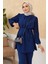 Kolları Piliseli Pantolon Tunik Takım - Indigo 3