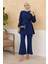 Kolları Piliseli Pantolon Tunik Takım - Indigo 4