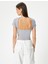Sırt Dekolteli Tişört Crop Kısa Kollu Fitilli Slim Fit 4