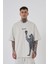 Erkek Leopard Baskılı Oversize Gri Tişört 1