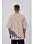 Erkek Leopard Baskılı Oversize Açık Bej Tişört 2
