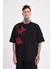 Erkek Sneaking Roses Nakışlı Oversize Siyah Tişört 1