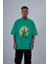 Erkek Herb Printed Baskılı Oversize Açık Yeşil Tişört 1