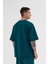 Erkek Printed Patched Baskılı Oversize Petrol Yeşili Tişört 2