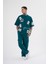 Erkek Printed Patched Baskılı Oversize Petrol Yeşili Tişört 3