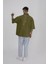Erkek Frınged Nakışlı Oversize Haki Gömlek 4