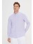 Erkek Lila Slim Fit Dar Kesim Gofre Desenli Düğmeli Yaka Oxford Gömlek 1