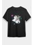 Unicorn ve Astronot Siyah Unisex Tişört T-Shirt 1