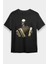Akordiyon Çalan Kurukafa Siyah Unisex Tişört T-Shirt 1