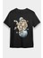 Kahve Içen Astronot Siyah Unisex Tişört T-Shirt 1